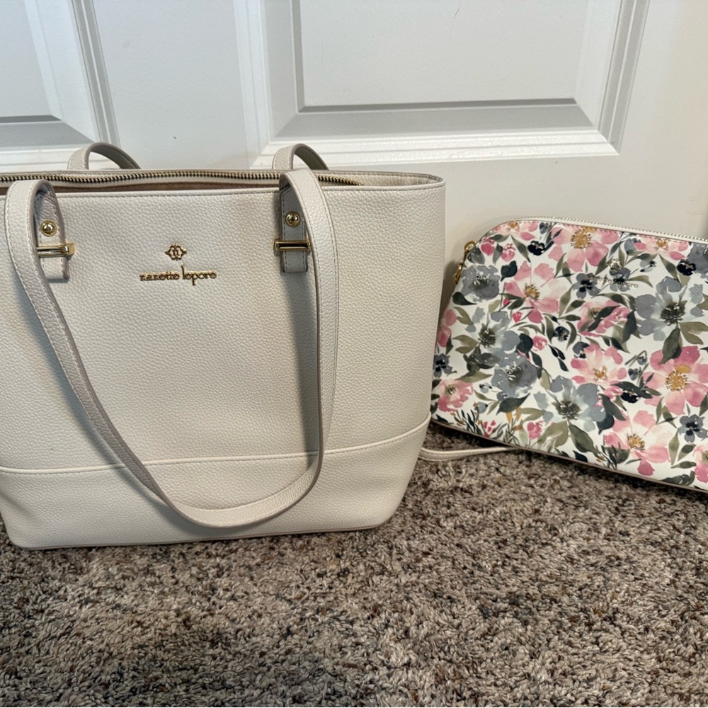 Nanette Lepore Cream Tote with Floral Pouch